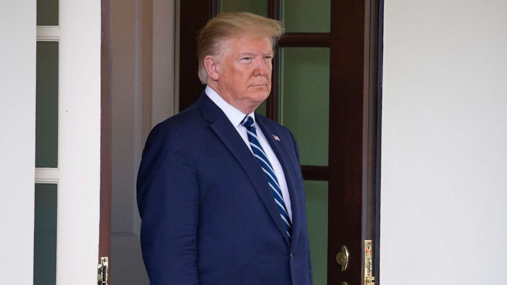 PHOTO: President Donald Trump awaits the arrival of Canadian Prime Minister Justin Trudeau to the White House on June 20, 2019, in Washington.
