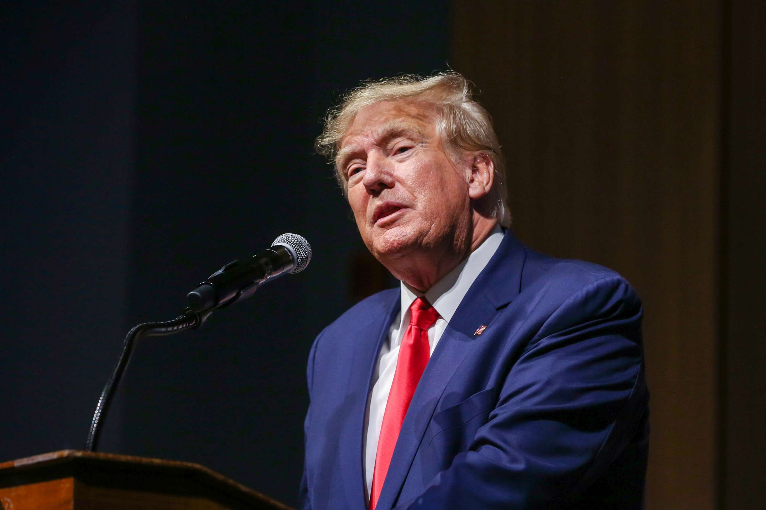 PHOTO: Former President Donald Trump speaks during the New Hampshire Republican State Committee 2023 annual meeting, Jan. 28, 2023, in Salem, N.H.