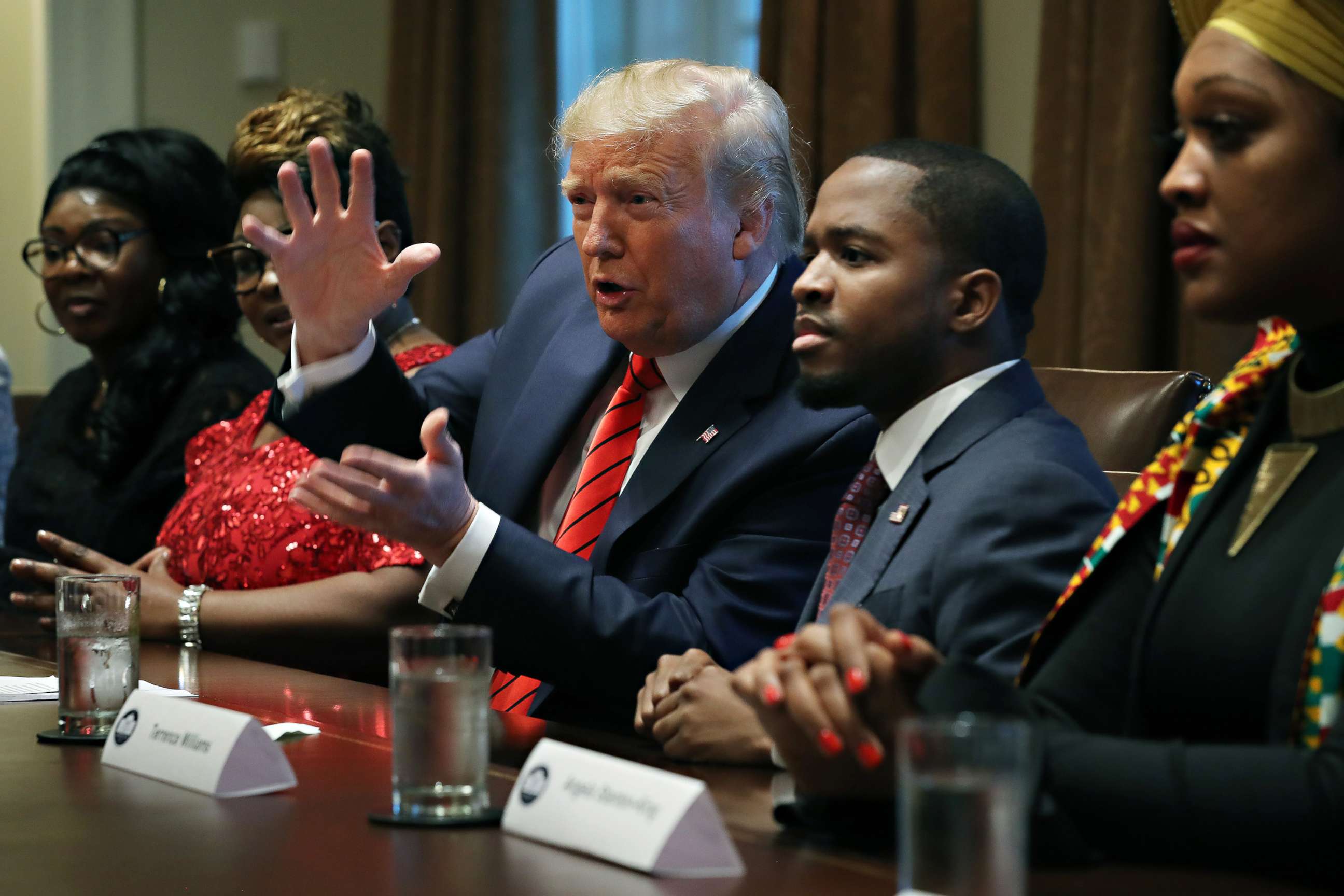 PHOTO: President Donald Trump talks with with African American supporters in the Cabinet Room at the White House on Feb. 27, 2020, in Washington.