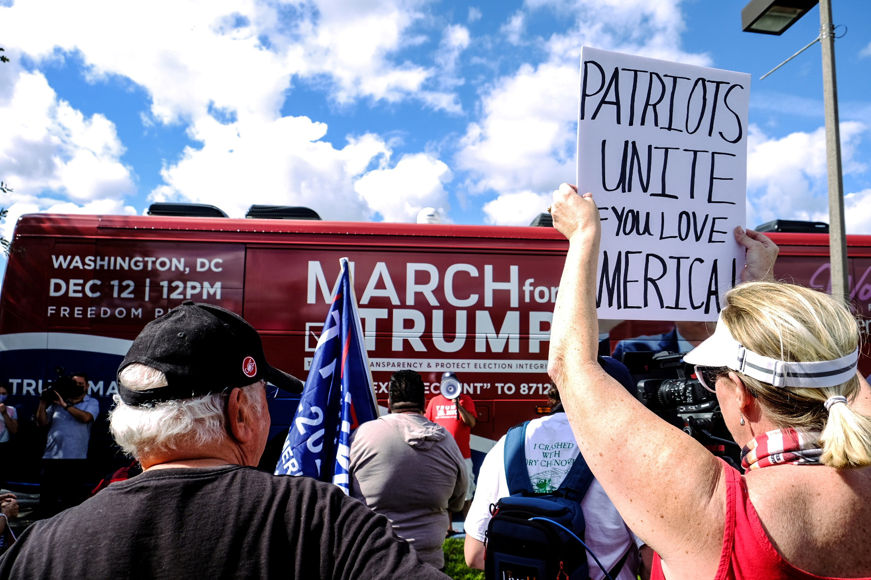 PHOTO: In this Nov. 29, 2020, file photo, March for Trump bus tour kicks-off at Doral Central Park for a two week multi-state rally in support of President Donald Trump, in Doral, Fla.