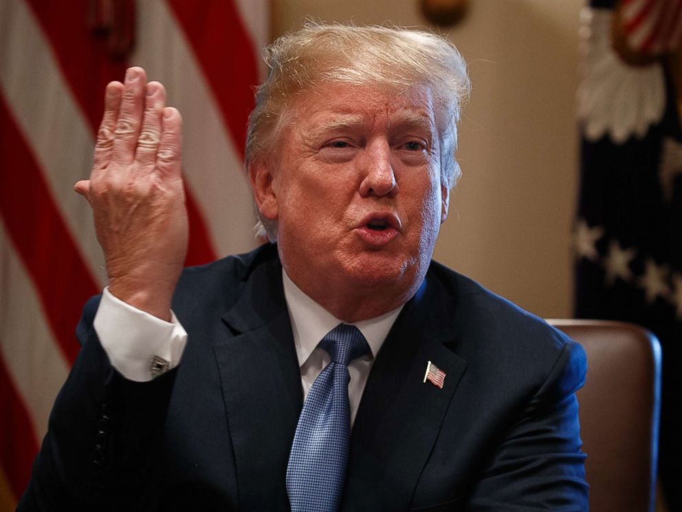 PHOTO: President Donald Trump speaks during a cabinet meeting at the White House, June 21, 2018, in Washington.