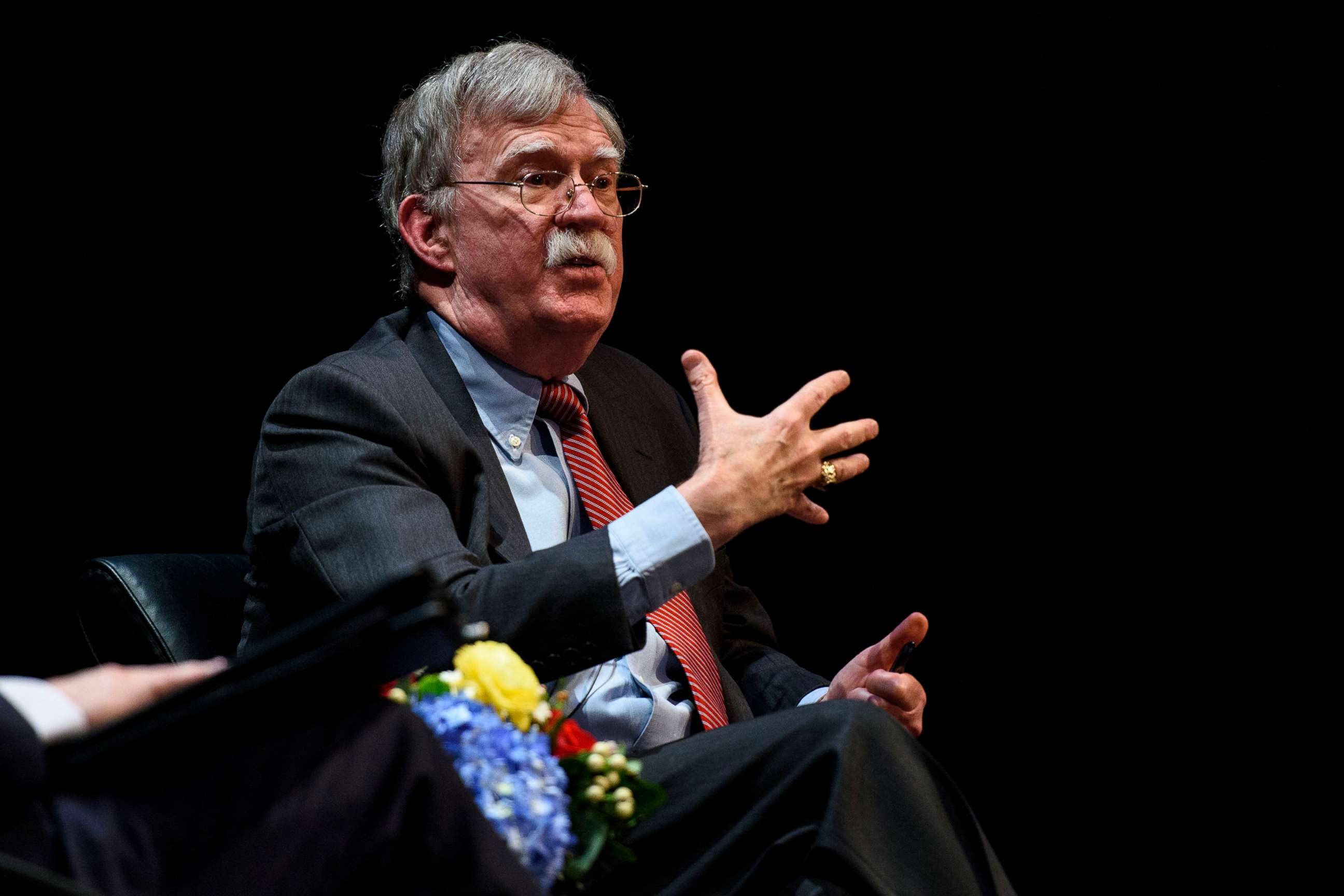 PHOTO: Former National Security Advisor John Bolton discusses the "current threats to national security" during a forum in Durham, N.C., Feb. 17, 2020.