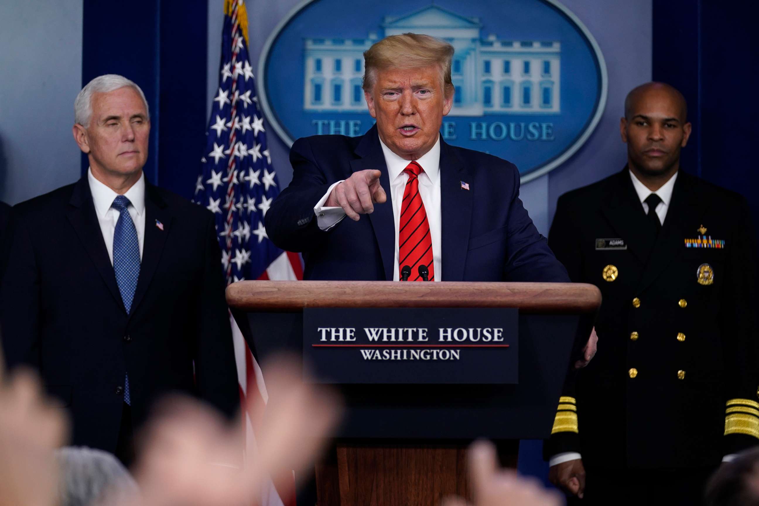 PHOTO: President Donald Trump speaks during press briefing with the coronavirus task force, at the White House, March 19, 2020, in Washington.