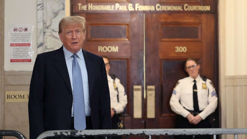 PHOTO: Former President Donald Trump arrives to the Manhattan courthouse for trial in a civil fraud case in New York, Oct. 18, 2023.