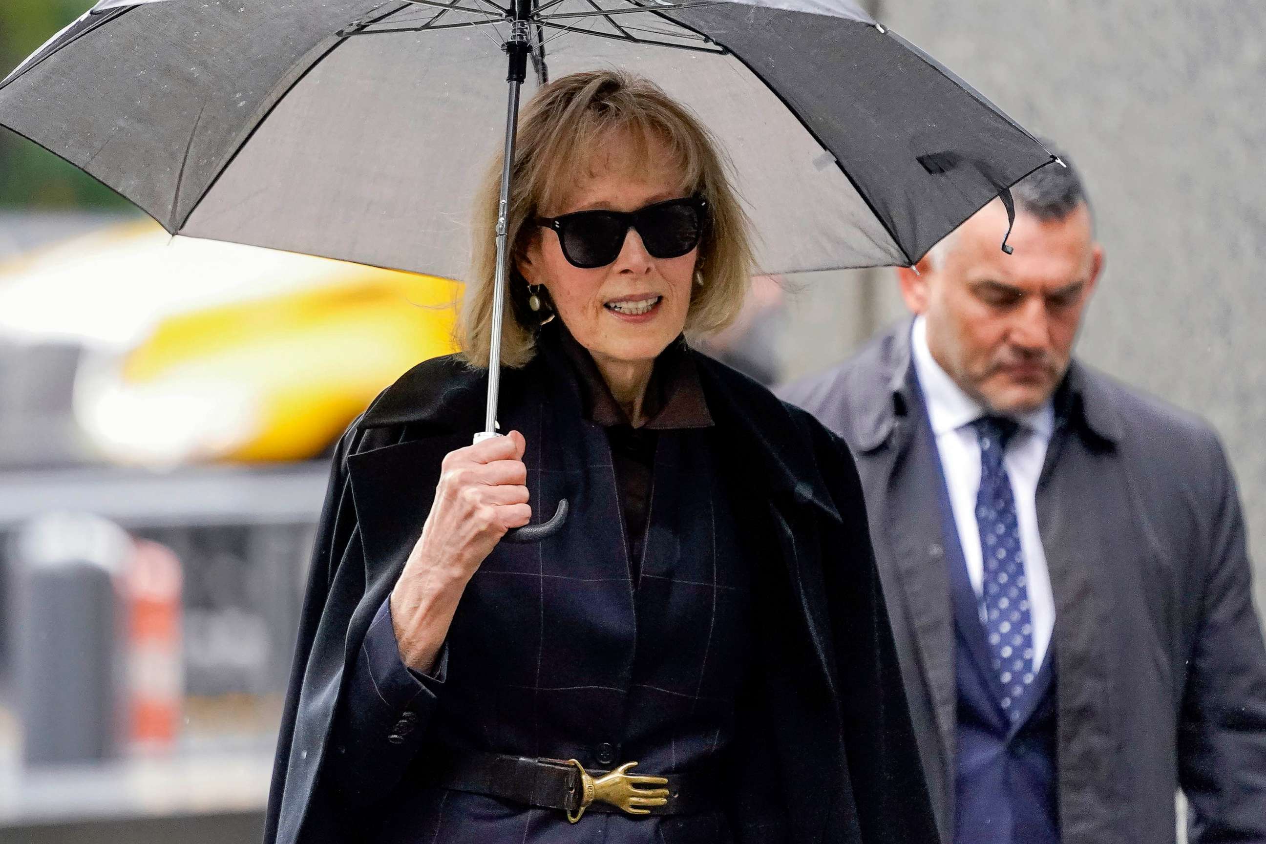 PHOTO: FILE - Former advice columnist E. Jean Carroll arrives at the Manhattan federal court for her lawsuit against former President Donald Trump, May 4, 2023, in New York.