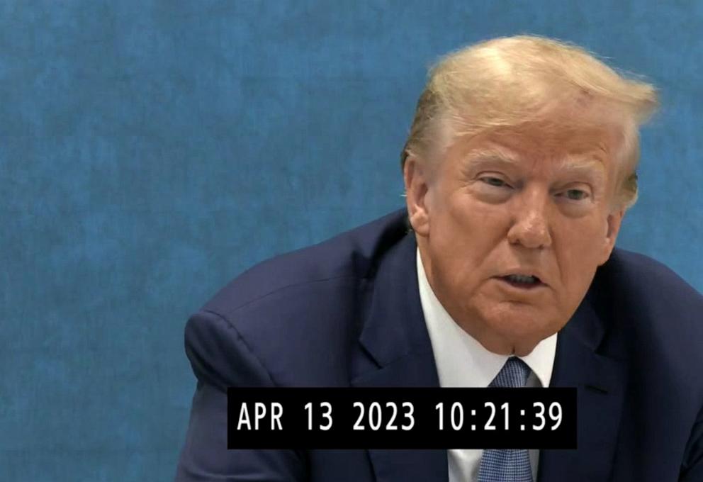 PHOTO: Donald Trump appears in a frame grab from his April 2023 videotaped deposition in the New York attorney general's civil fraud case against the former president.
