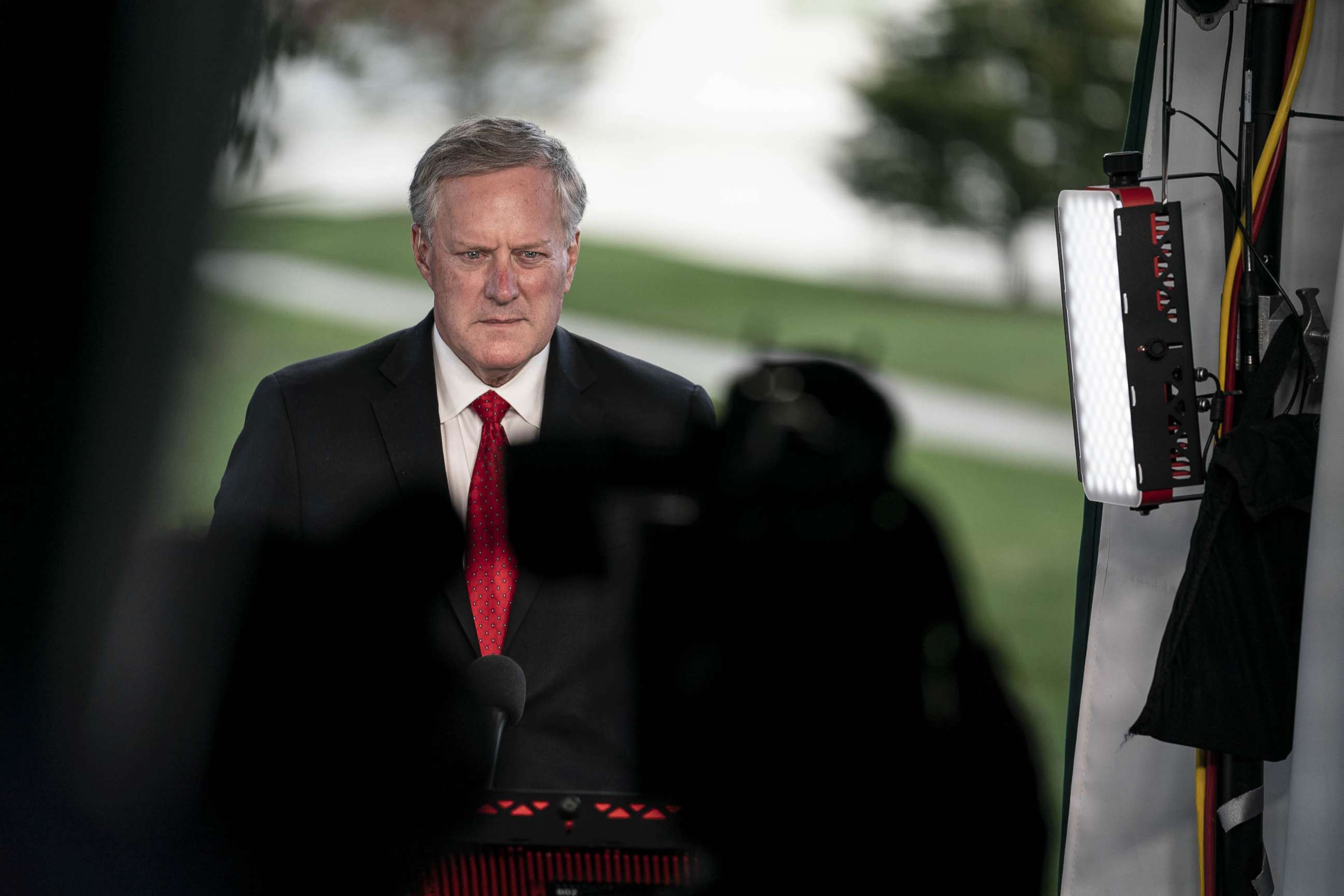 PHOTO: Mark Meadows, White House chief of staff, participates in a television interview outside the White House in Washington, Oct. 7, 2020. 
