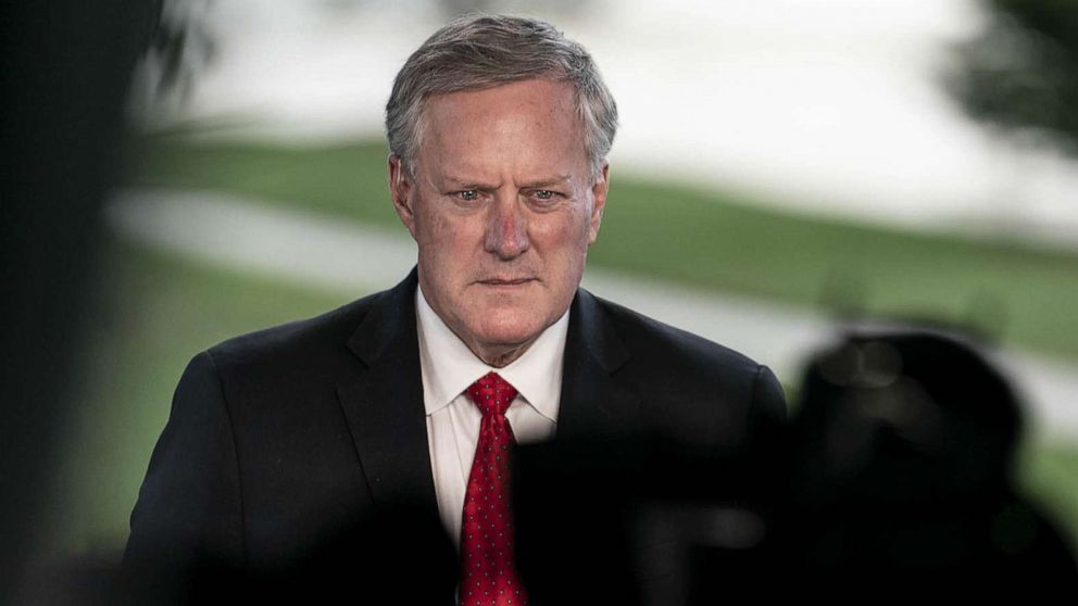 PHOTO: Mark Meadows, White House chief of staff, participates in a television interview outside the White House in Washington, Oct. 7, 2020. 