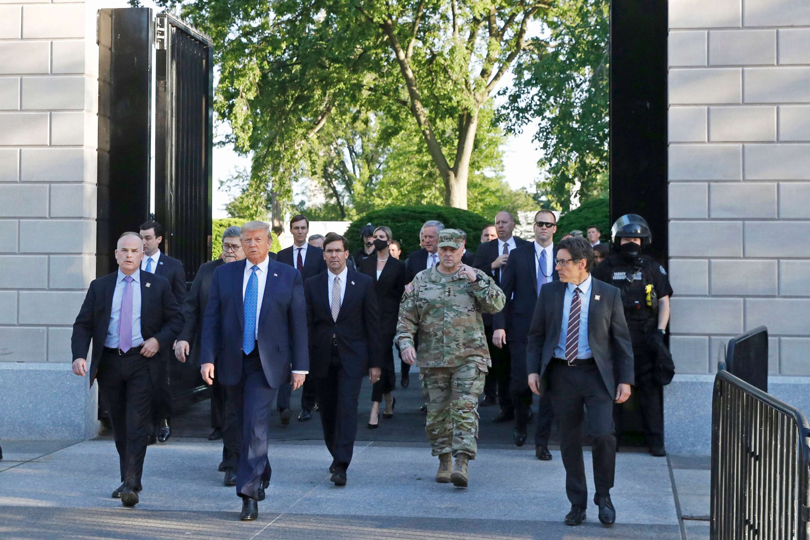 PHOTO: President Donald Trump departs the White House to visit outside St. John's Church, June 1, 2020.