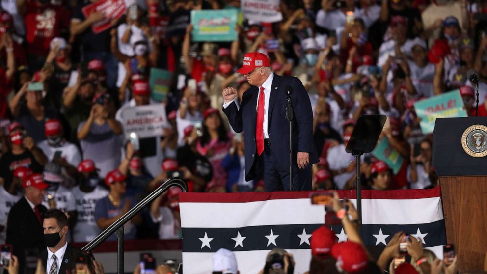 PHOTO: U.S. President Donald Trump makes a campaign stop at Miami-Opa Locka Executive Airport on November 1, 2020 in Opa Locka, Florida. 