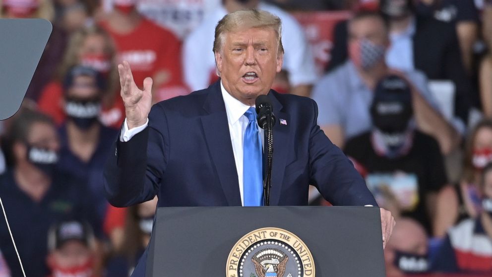 PHOTO: President Donald Trump speaks at a rally in Jacksonville, Fla., Sept. 24, 2020.
