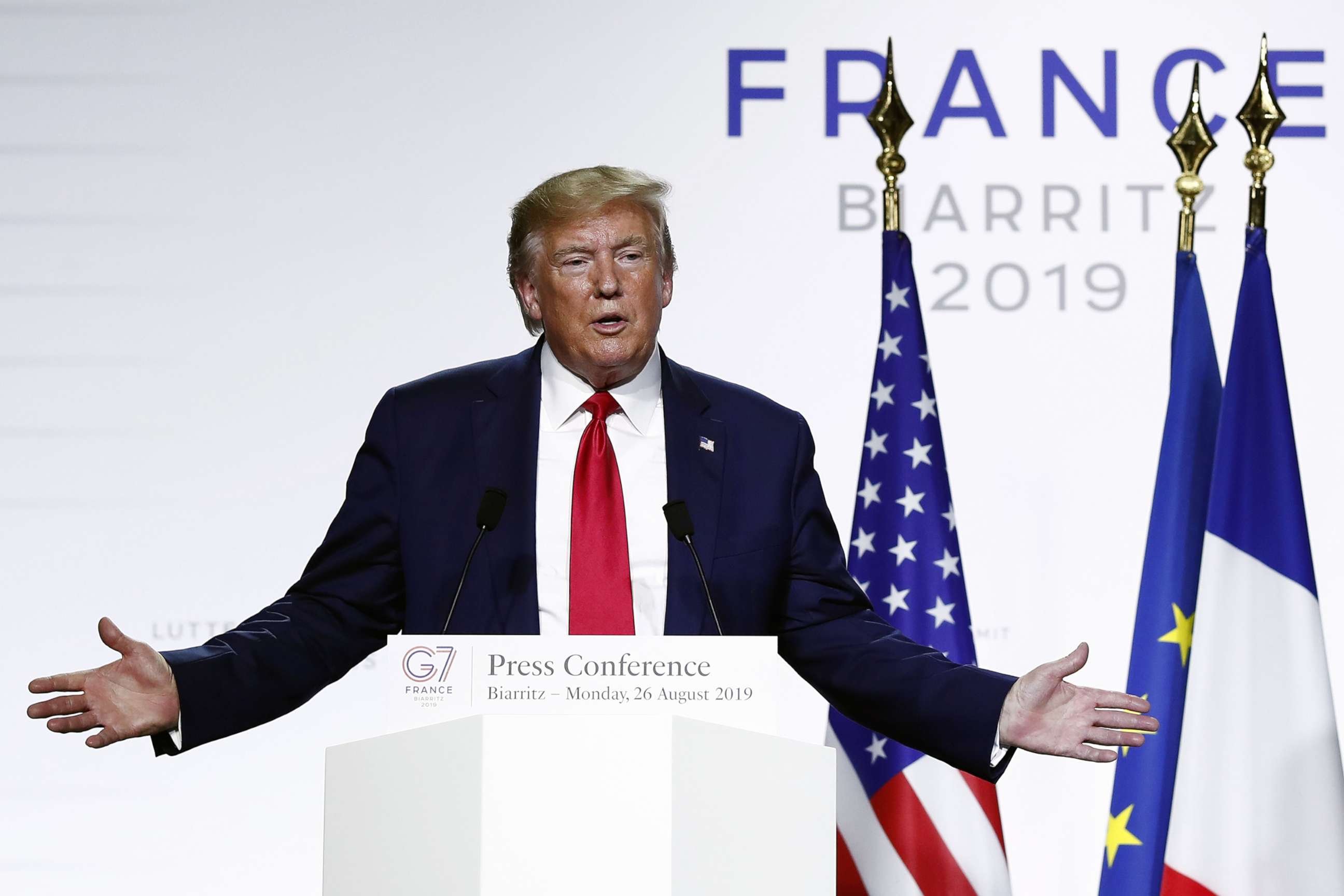 PHOTO: President Donald J. Trump speaks during a press conference on the closing day of the G7 summit in Biarritz, France, August 26, 2019.