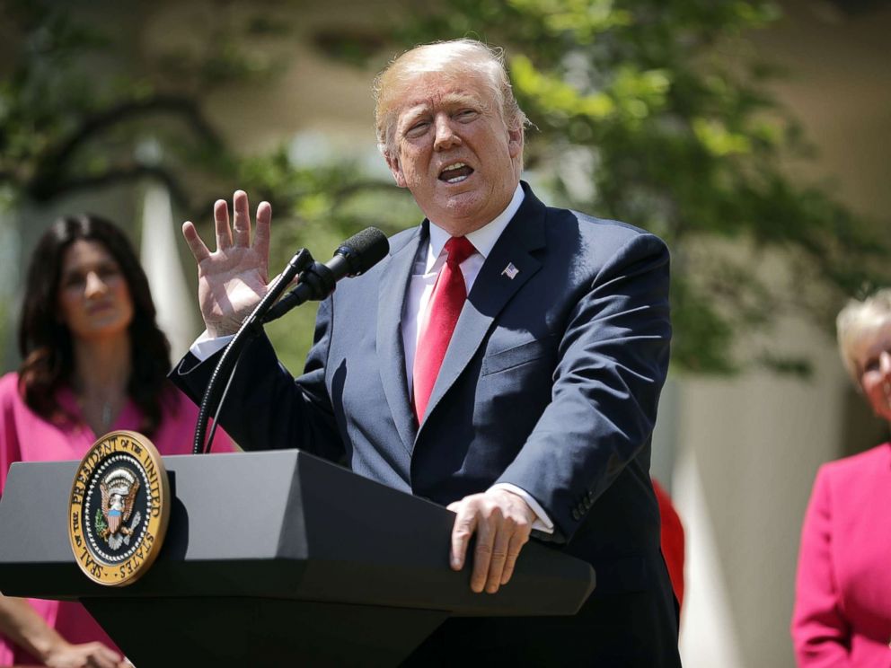 PHOTO: President Donald Trump delivers remarks during an event to mark the National Day of Prayer in the Rose Garden at the White House, May 3, 2018.