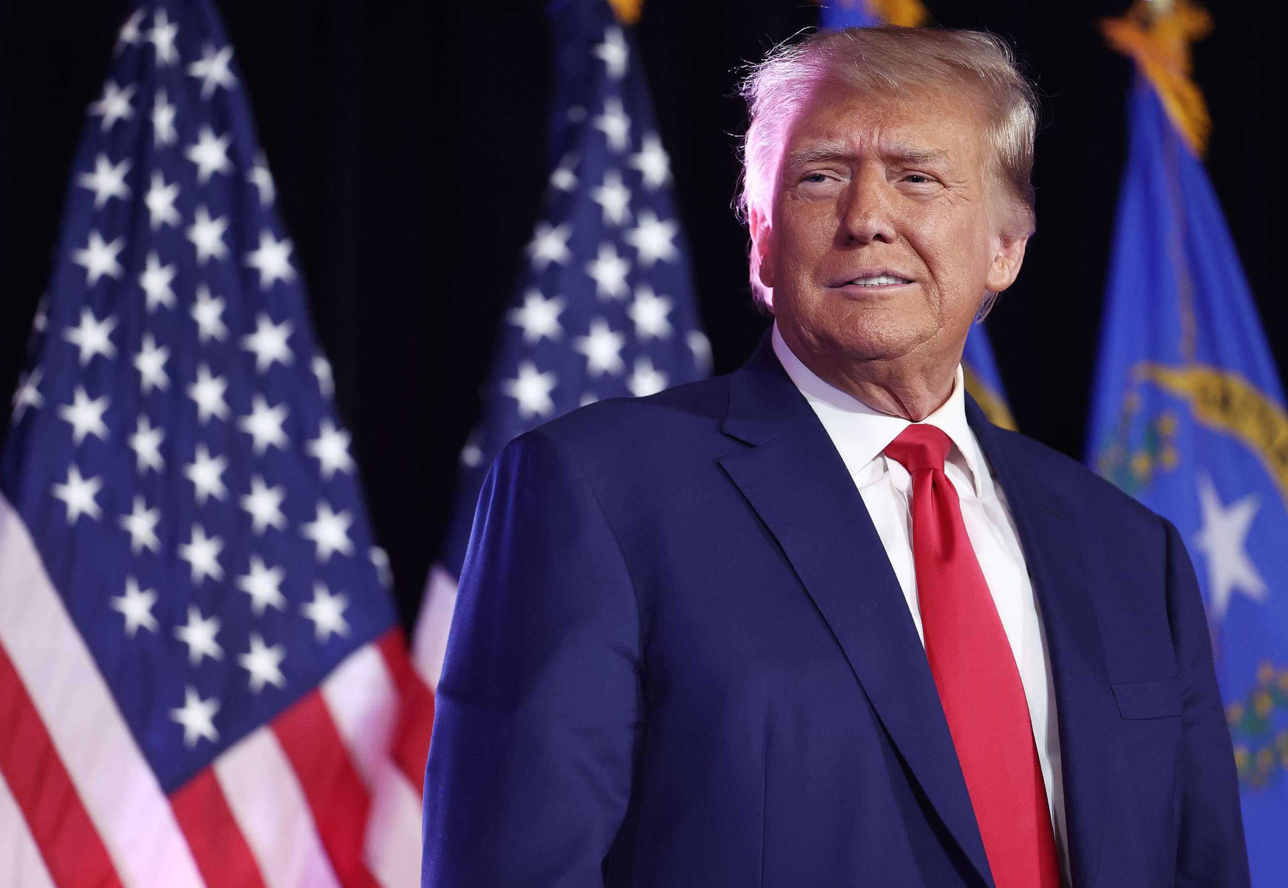 PHOTO: Former President and Republican presidential candidate Donald Trump prepares to deliver remarks at a Nevada Republican volunteer recruiting event, July 8, 2023, in Las Vegas.