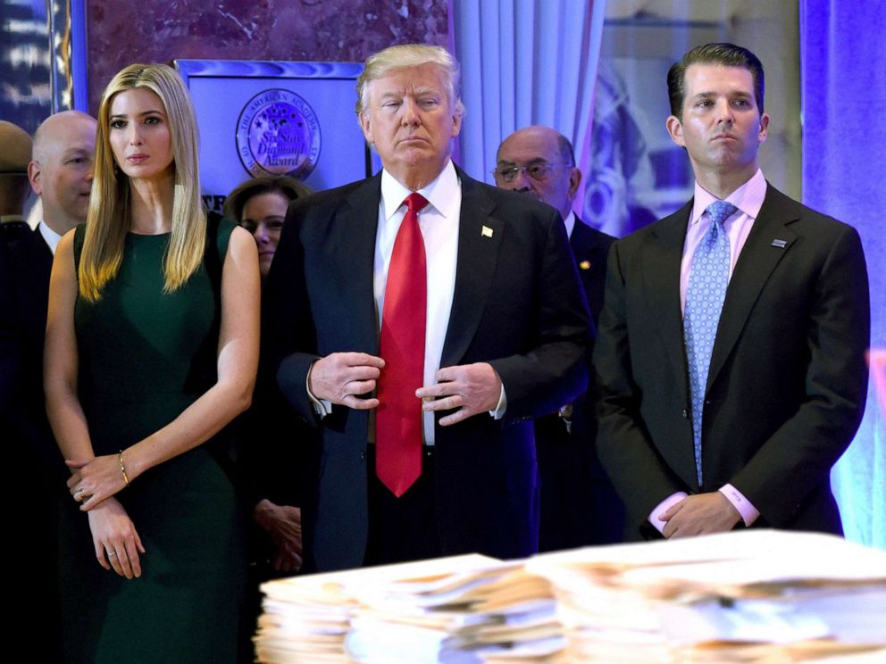 PHOTO: President-elect Donald Trump attends a press conference with his children Ivanka and Donald Jr., at Trump Tower in New York, Jan. 11, 2017.