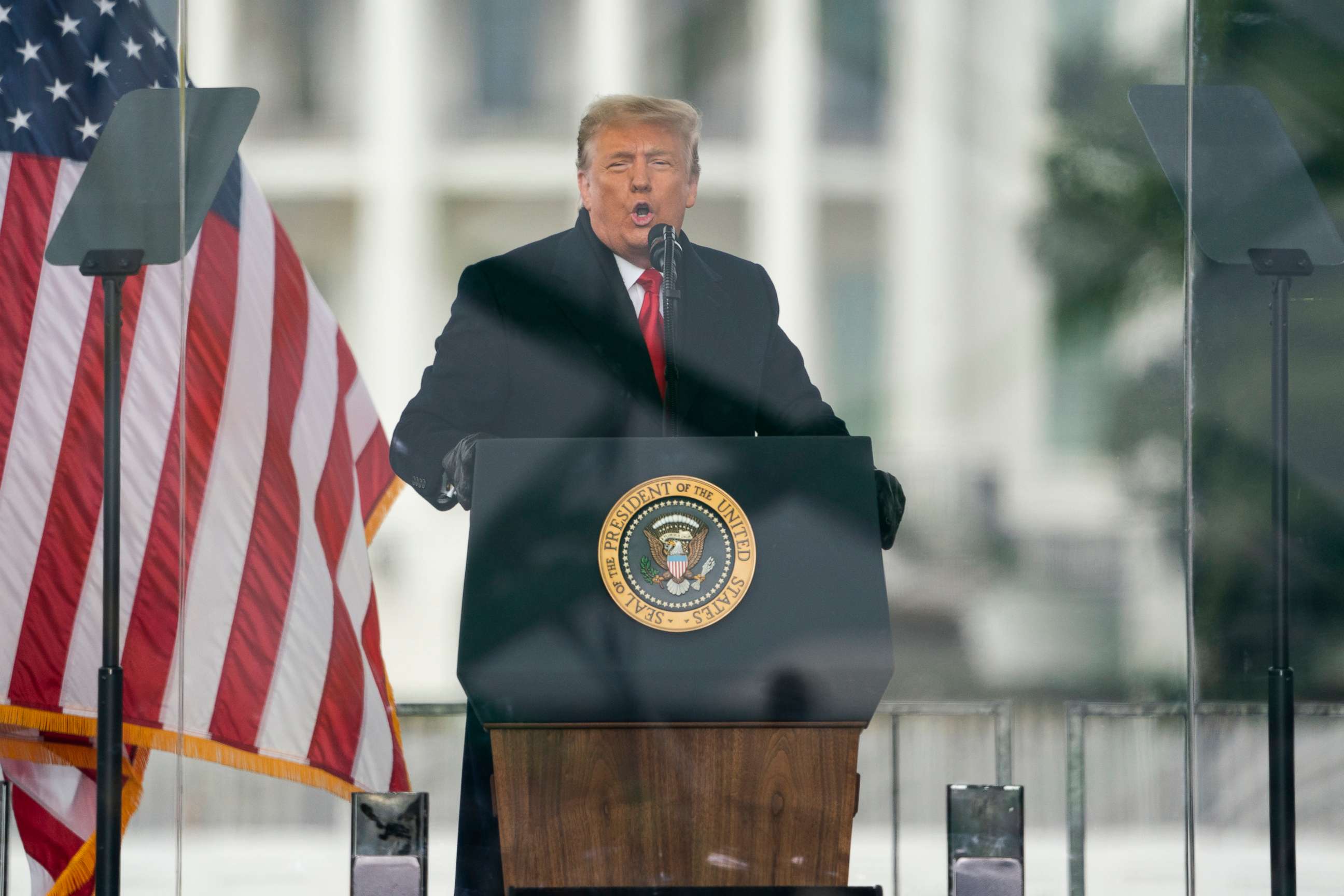 PHOTO: In this Jan. 6, 2021, file photo President Donald Trump speaks during a rally protesting the electoral college certification of Joe Biden as President in Washington, D.C.