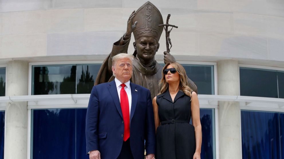 PHOTO: President Donald Trump and first lady Melania Trump visit Saint John Paul II National Shrine, June 2, 2020, in Washington.