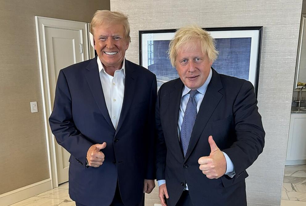 PHOTO: Former President Donald Trump meets with Former British Prime Minister, Boris Johnson in Milwaukee, July 16, 2024.