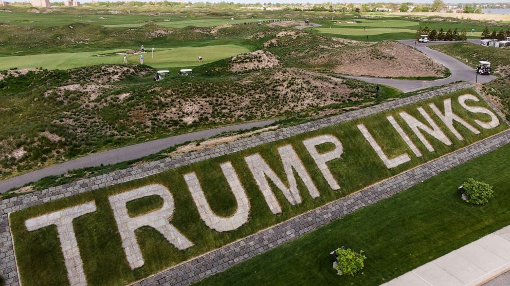 PHOTO: Patrons play golf at Trump Links at Ferry Point in the Bronx, in New York City, May 4, 2021.