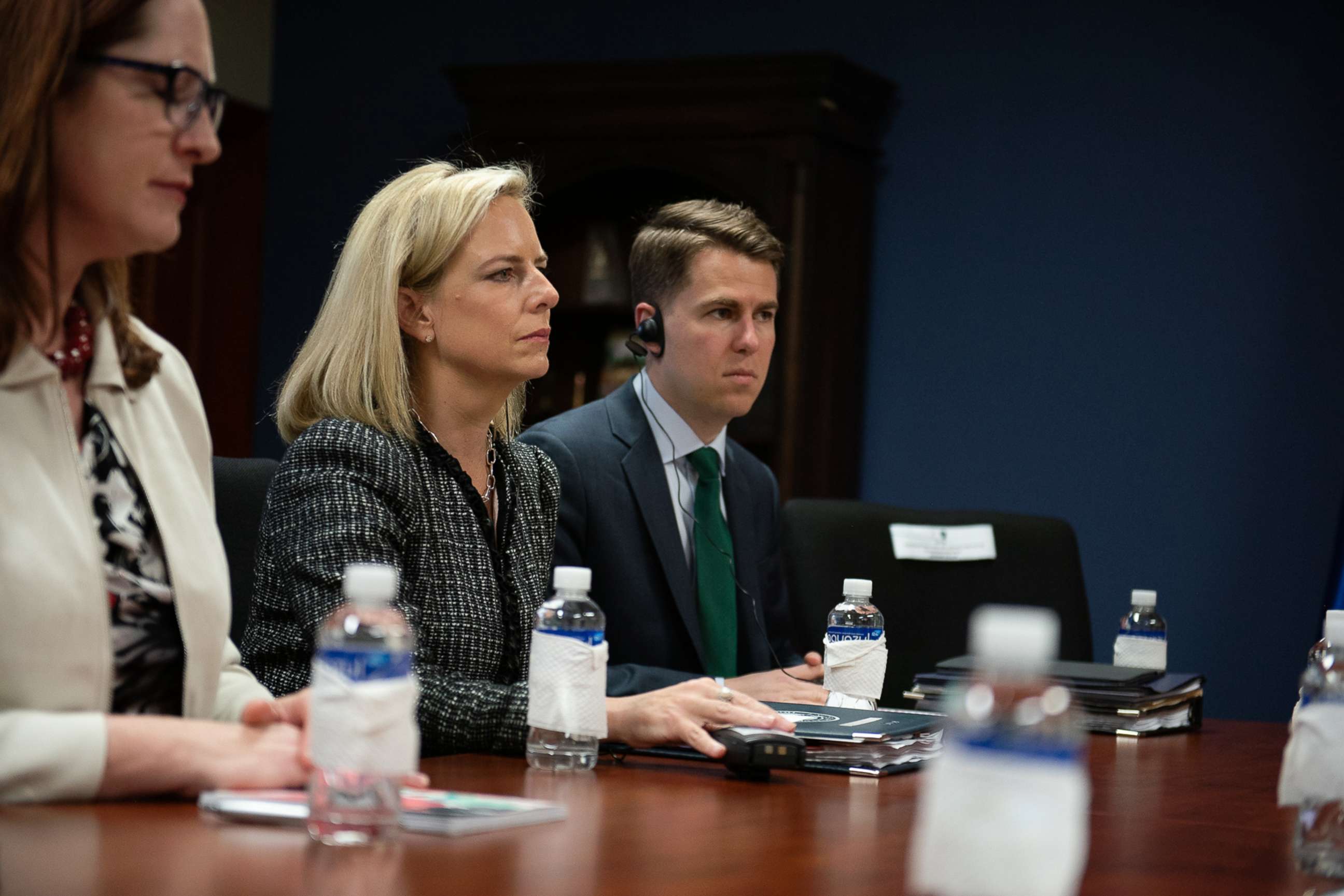 PHOTO: Miles Taylor accompanies Secretary of Homeland Security Kirstjen Nielsen during a trip to Honduras to meet with President Juan Hernandez and security ministers in Tegycugalpa, Honduras, March 27, 2018.