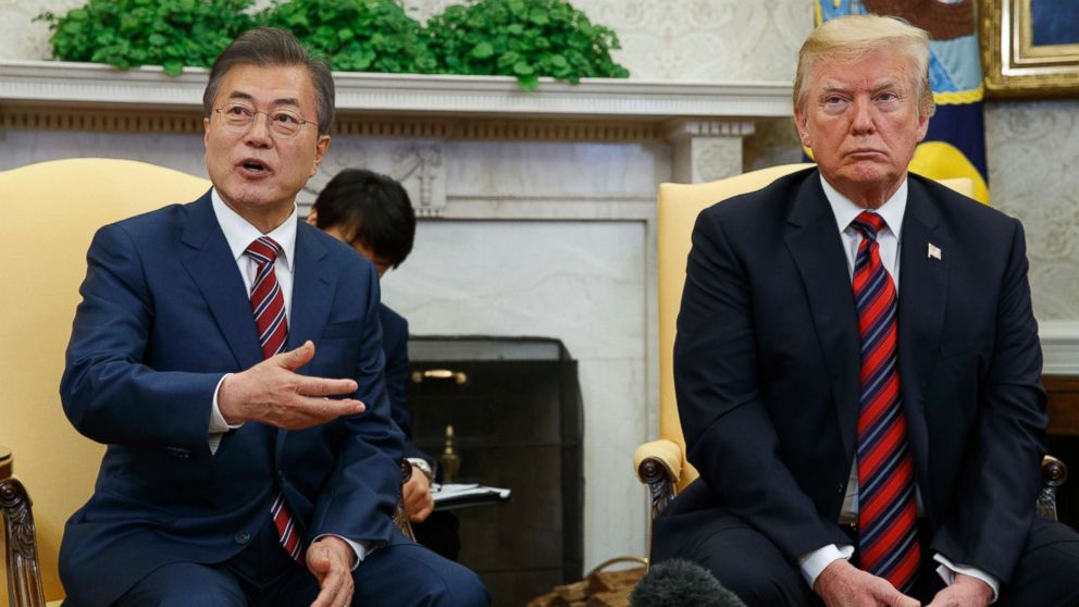 PHOTO: President Donald Trump meets with South Korean President Moon Jae-In in the Oval Office of the White House, May 22, 2018, in Washington.