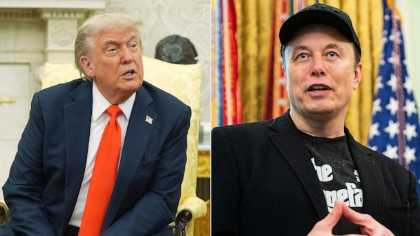 President Donald Trump speaks in the Oval Office of the White House, June 5, 2025, in Washington and Elon Musk attends a news conference in the Oval Office of the White House in Washington, May 30, 2025.