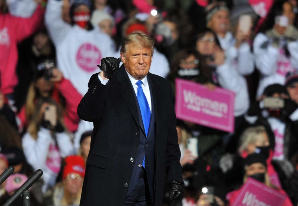 PHOTO: President Donald Trump speaks during a campaign rally, Oct. 27, 2020, in Omaha, Neb.