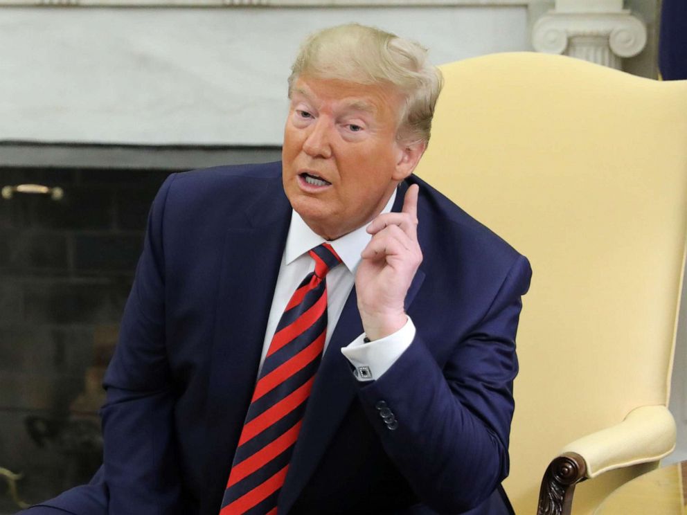 PHOTO: President Donald Trump speaks to reporters as he meets with Australian Prime Minister Scott Morrison in the Oval Office of the White House in Washington, September 20, 2019.