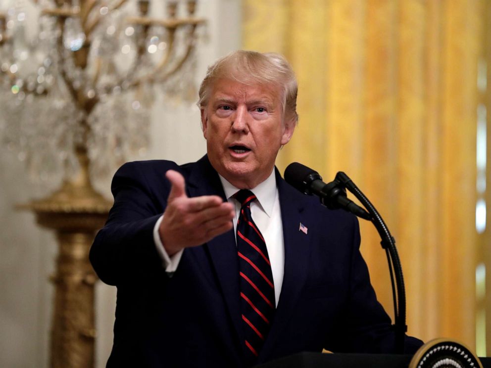 PHOTO: President Donald Trump speaks during news conference with Finnish President Sauli Niinisto in the East Room of the White House, Wednesday, Oct. 2, 2019, in Washington.
