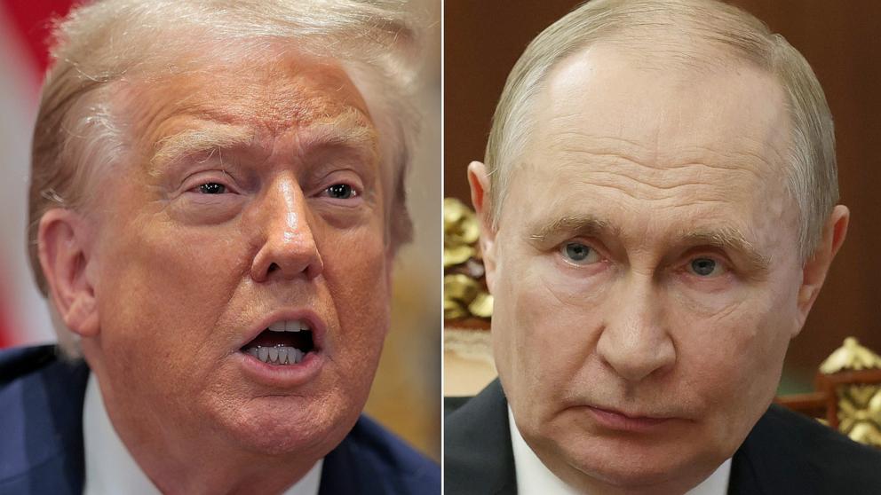 PHOTO: President Donald Trump in Washington, Aug. 26, 2025 and Russian President Vladimir Putin in Moscow, Aug. 27, 2025.