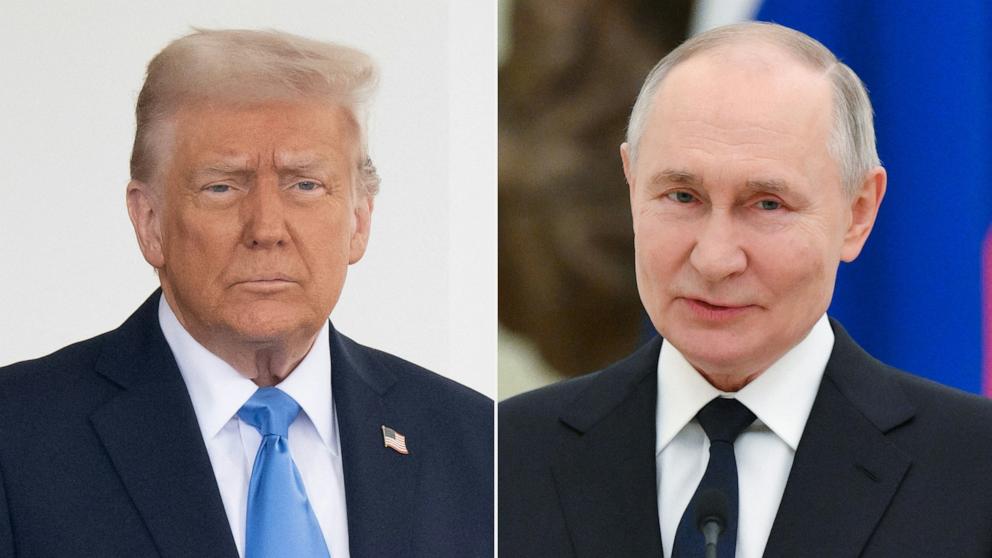 PHOTO: President Donald Trump, Feb. 11, 2025 and Russia's President Vladimir Putin, Feb. 6, 2025.