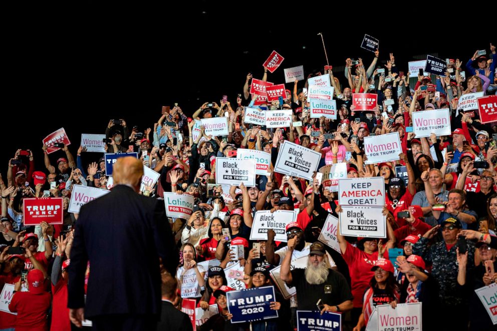 PHOTO: President Donald Trump greets supporters at a Keep America Great rally in Las Vegas on Feb. 21, 2020.