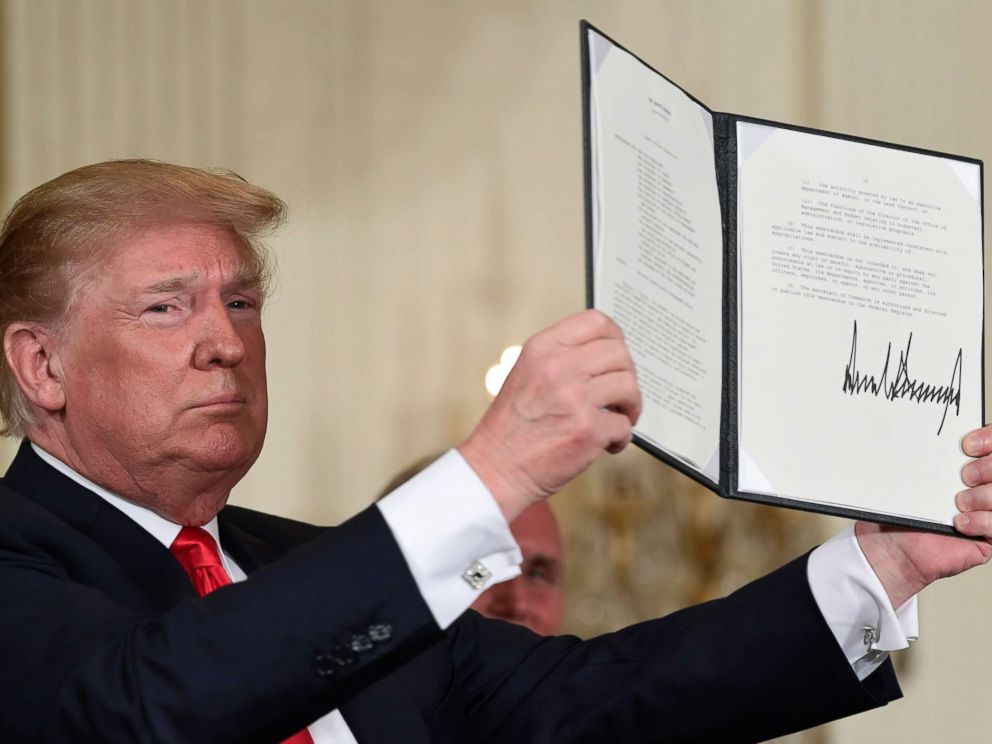 PHOTO: President Donald Trump maintains the space policy directive that he signed at a meeting of the National Space Council in Washington, June 18, 2018.