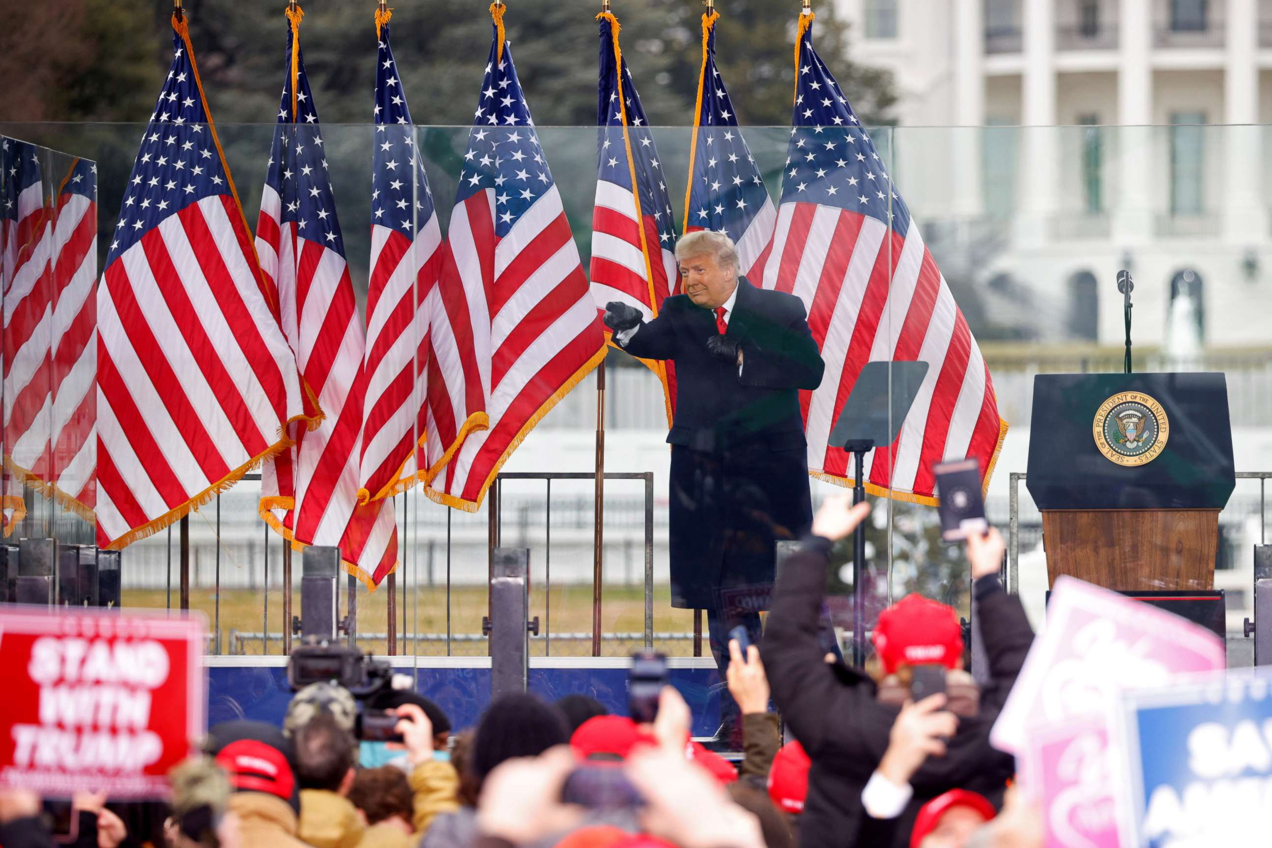 FILE PHOTO: U.S. President Donald Trump gestures at the end of his speech during a rally to contest the certification of the 2020 U.S. presidential election results by the U.S. Congress, in Washington, U.S, January 6, 2021. 