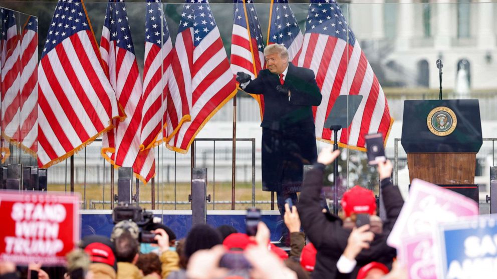 FILE PHOTO: U.S. President Donald Trump gestures at the end of his speech during a rally to contest the certification of the 2020 U.S. presidential election results by the U.S. Congress, in Washington, U.S, January 6, 2021. 
