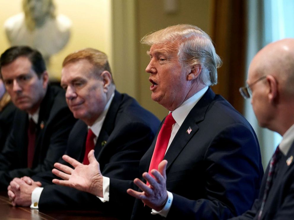 PHOTO: President Donald Trump announces the U.S. will impose tariffs of 25 percent on steel imports and 10 percent on imported aluminum during a meeting at the White House in Washington, D.C., March 1, 2018. 