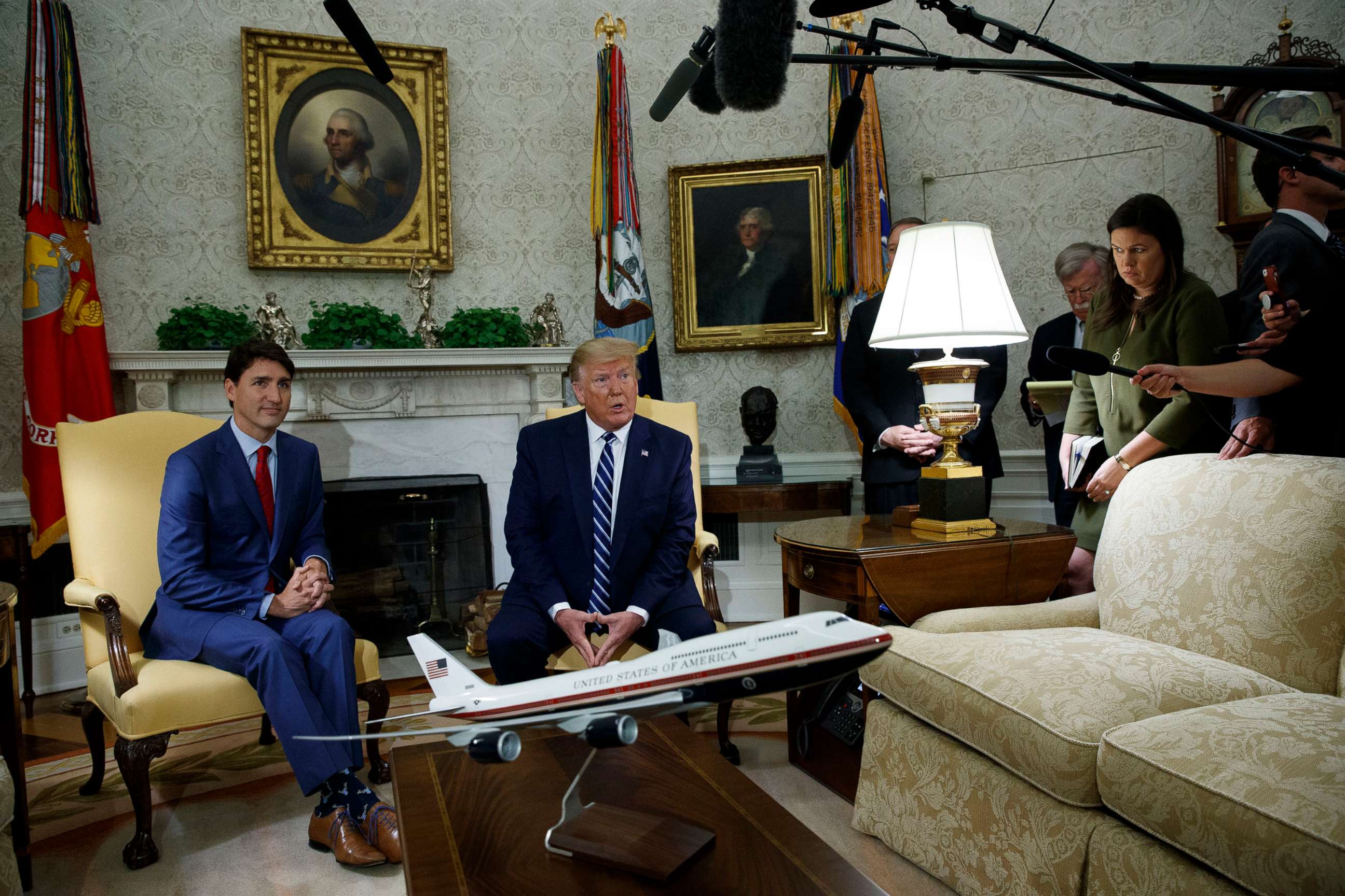 PHOTO: President Donald Trump meets with Canadian Prime Minister Justin Trudeau in the Oval Office of the White House on June 20, 2019, in Washington.