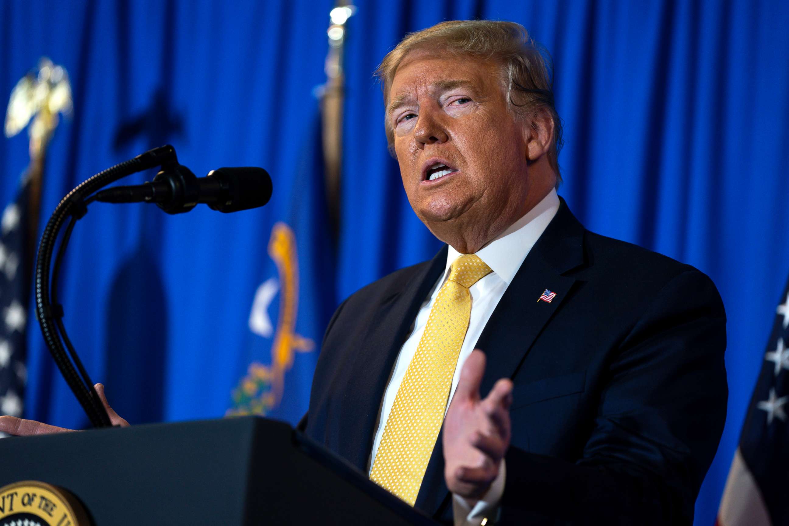 PHOTO: President Donald Trump delivers the commencement address at the "Hope for Prisoners" graduation ceremony, TFeb. 20, 2020, in Las Vegas.