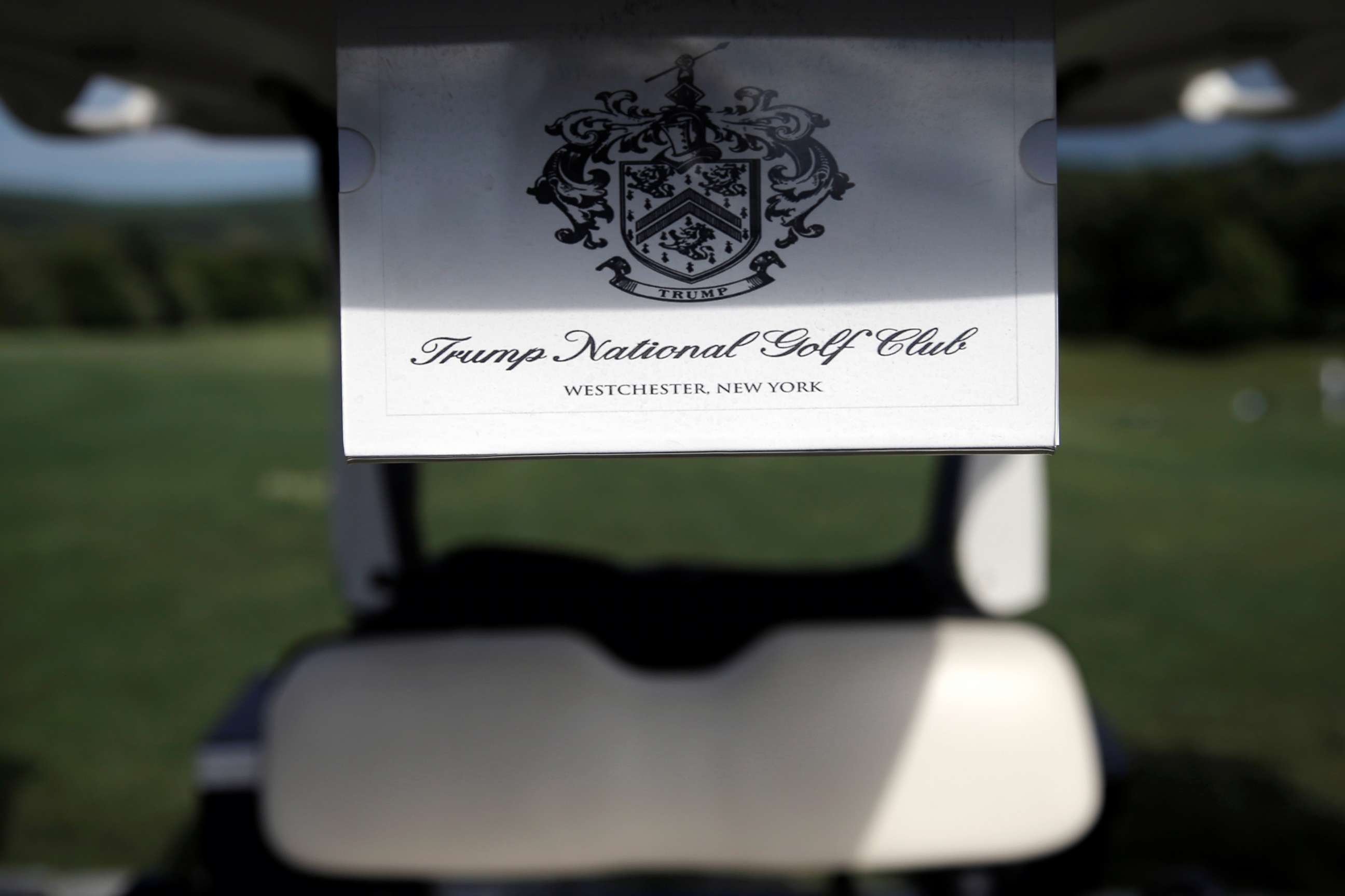 PHOTO: In this June 7, 2016 file photo a golf cart sits near the putting green at the Trump National Golf Club Westchester in Briarcliff Manor, N.Y.