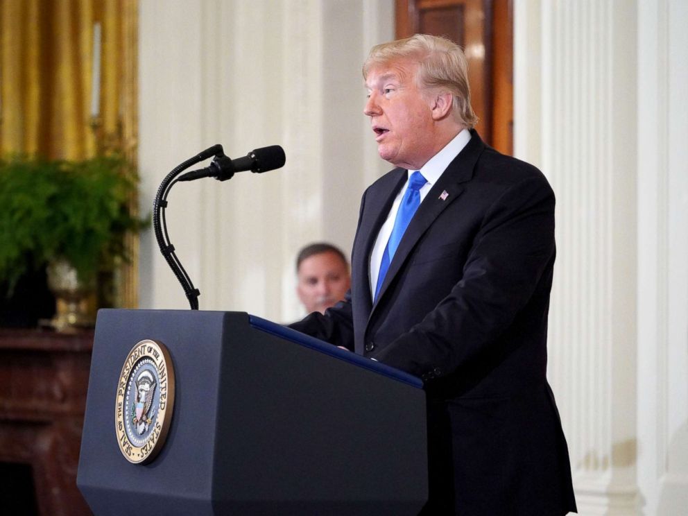 PHOTO: President Donald Trump speaks during a post-election press conference in the East Room of the White House in Washington, Nov. 7, 2018.