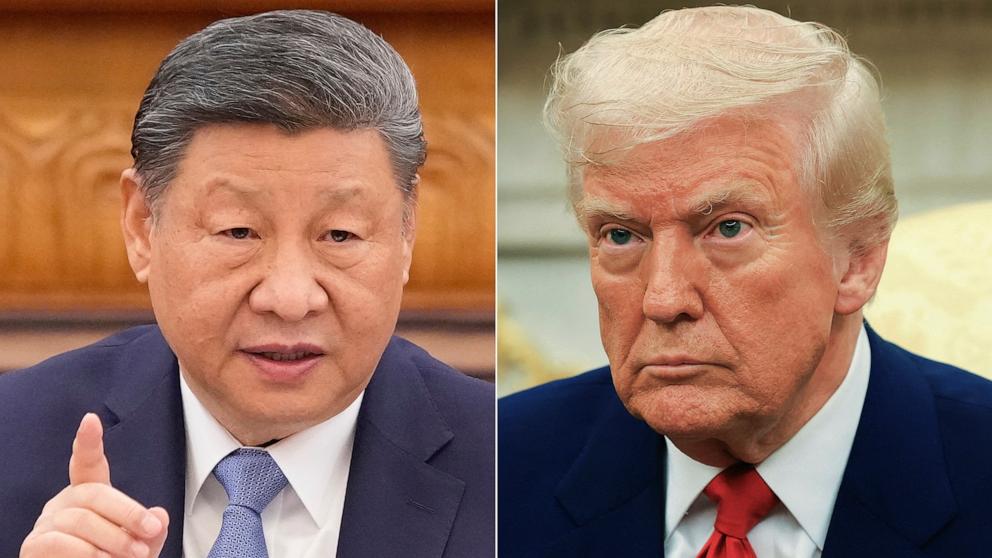 PHOTO: China's President Xi Jinping in Beijing, March 28, 2025 and President Donald Trump, in Washington, April 7, 2025.