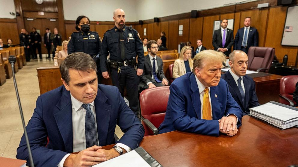 PHOTO: Former President Donald Trump sits inside Manhattan Criminal Court room, in NYC, May 2, 2024.