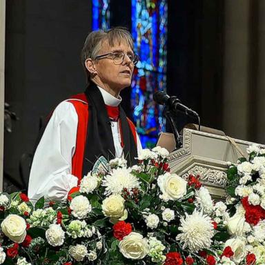 The Rt. Rev. Mariann Edgar Budde, during the prayer service at Washington National Cathedral, directed a message for President Donald Trump, who was seated in the front row.