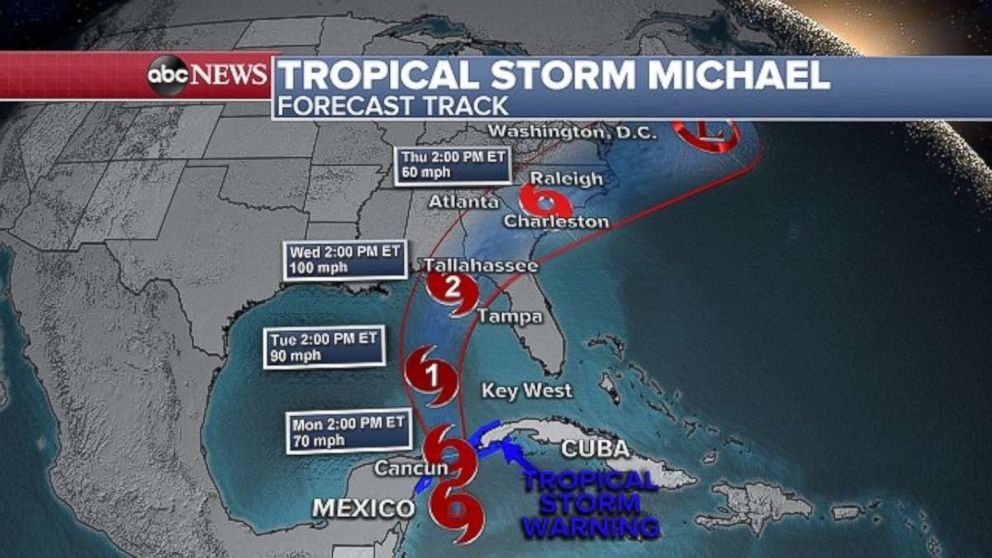 PHOTO: Tropical Storm Michael is predicted to make landfall somewhere along the Florida Panhandle in the middle of the week.