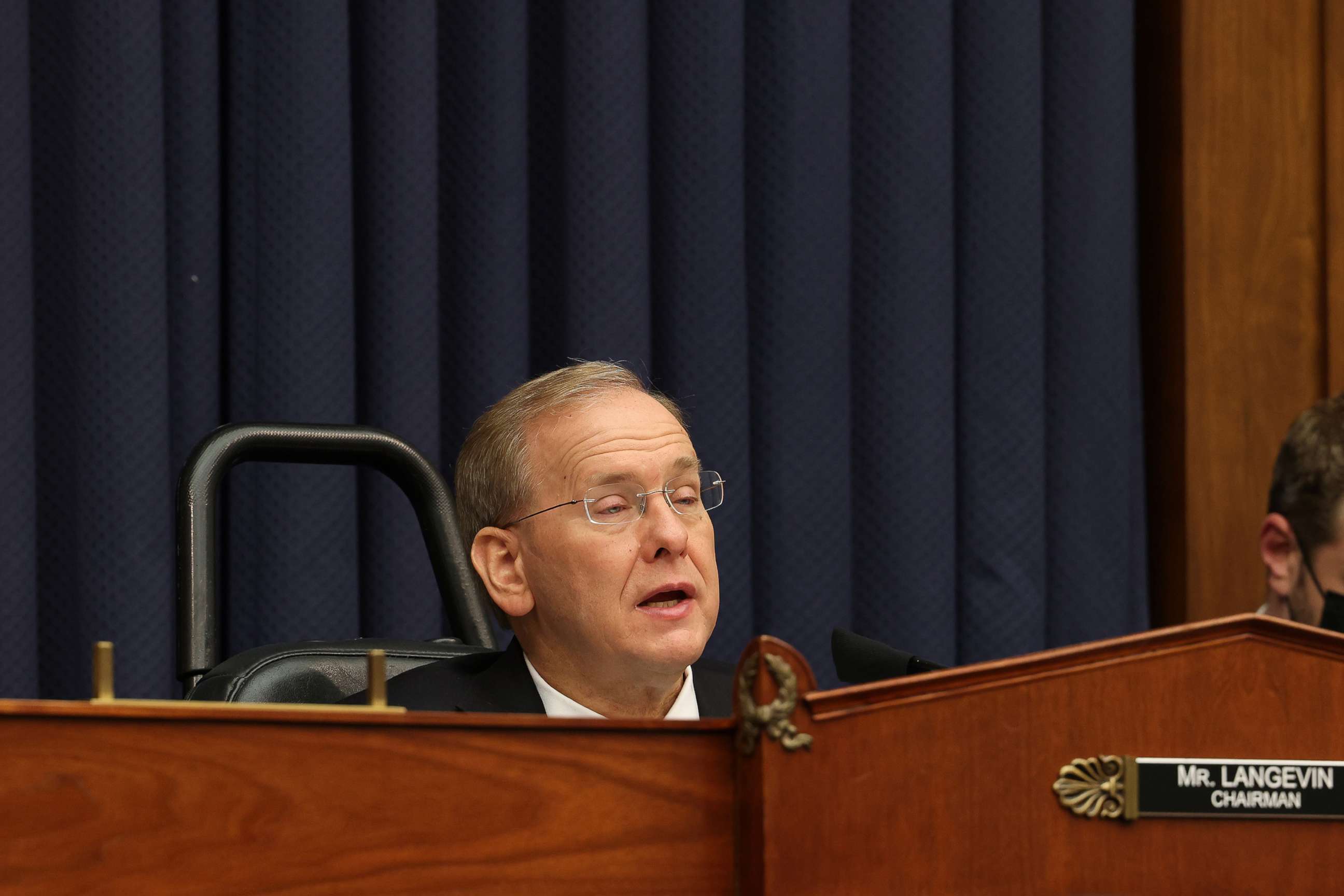 PHOTO: Subcommittee chairman Jim Langevin gives opening remarks at hearing with the House Armed Services Subcommittee on Cyber, Innovative Technologies, and Information System on Capitol Hill, May 14, 2021.