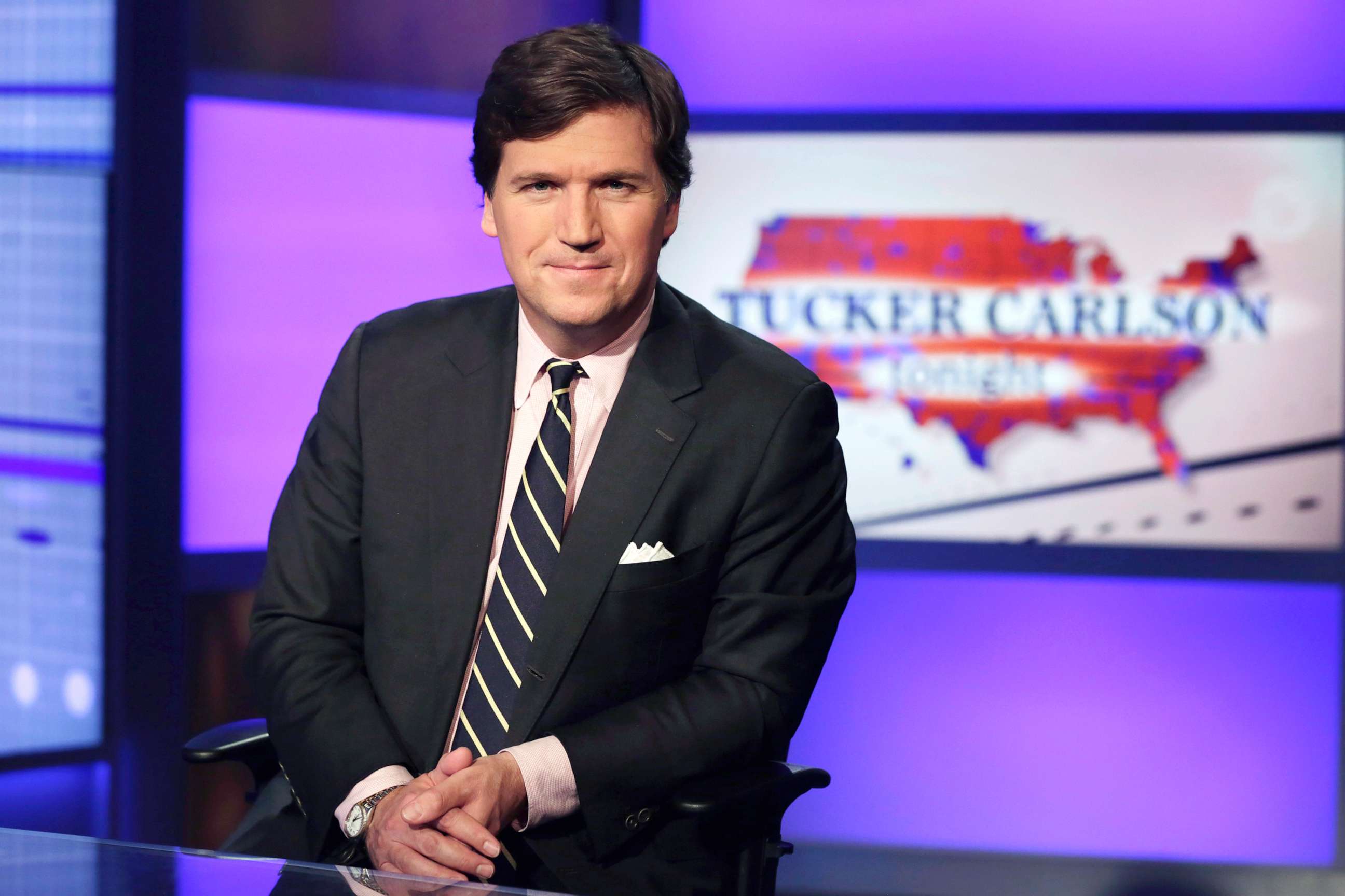 PHOTO: Tucker Carlson, host of "Tucker Carlson Tonight," poses for photos in a Fox News Channel studio on March 2, 2017, in New York.