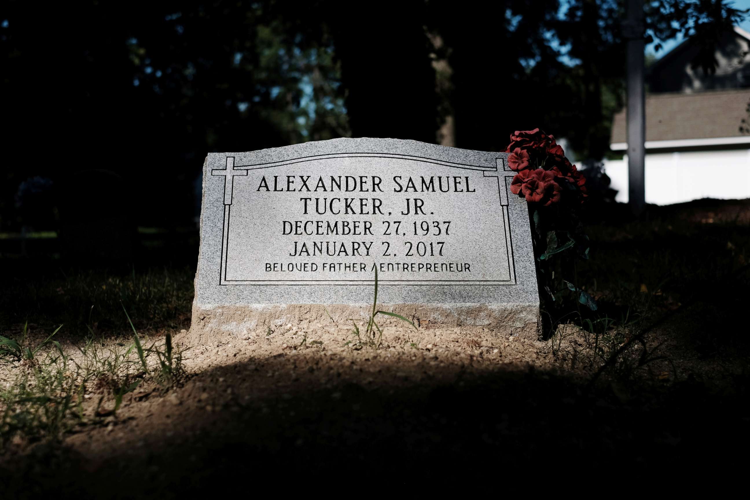 PHOTO: A flower lays on a grave in the Tucker family cemetery in Hampton, Virginia, July 27, 2019.