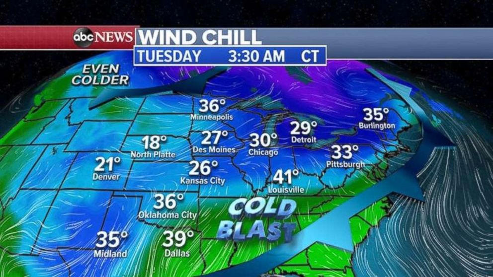 PHOTO: The coldest air of the season is moving into the Midwest and Northeast for the rest of the week. 