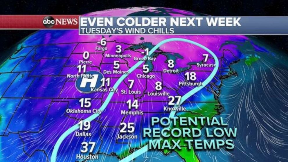 PHOTO: Wind chills on Tuesday will be even colder than they are over the weekend.