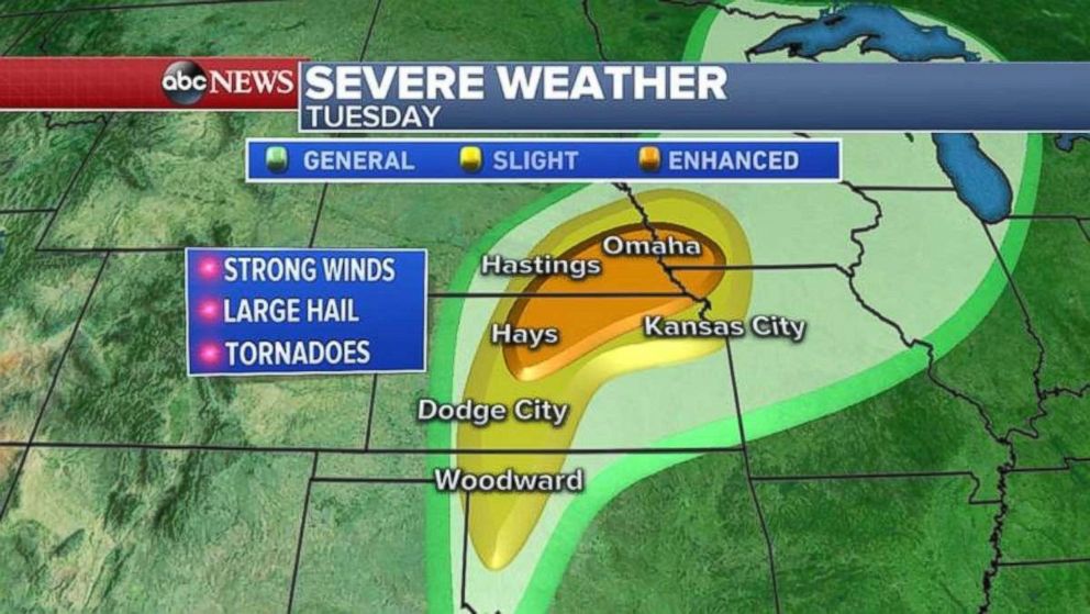 Storms on Tuesday could threaten the Omaha, Nebraska, region.